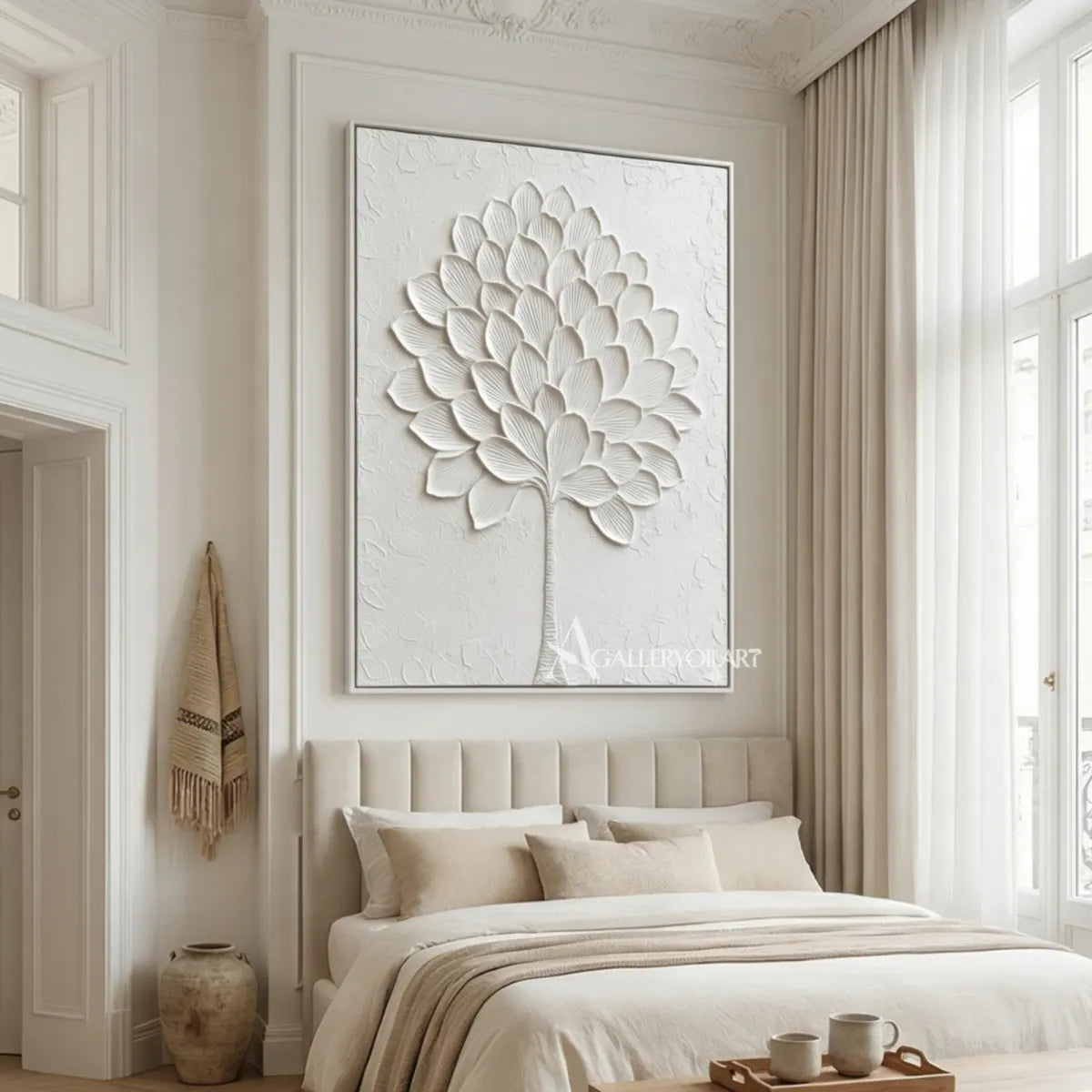 Floral-Tree-white-petal-crown-wall-art-petal-relief-detail