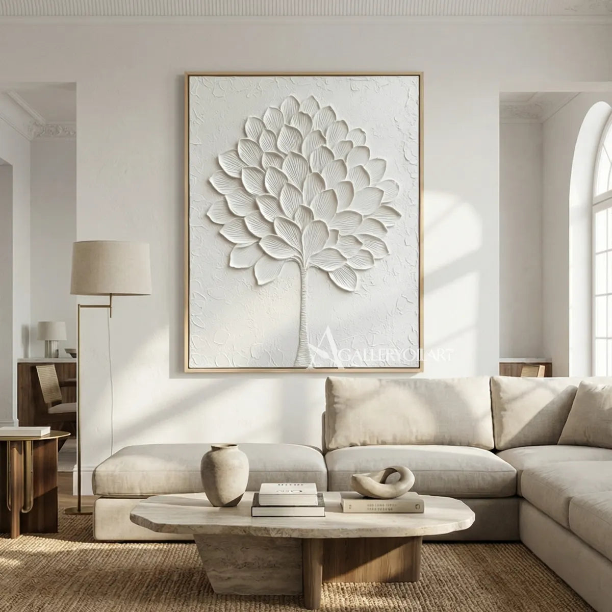 Floral-Tree-white-petal-crown-wall-art-relief-close-up