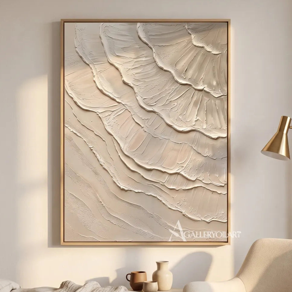 Textured 3D layered petals in beige and warm neutral relief-in-bedroom-reading-nook
