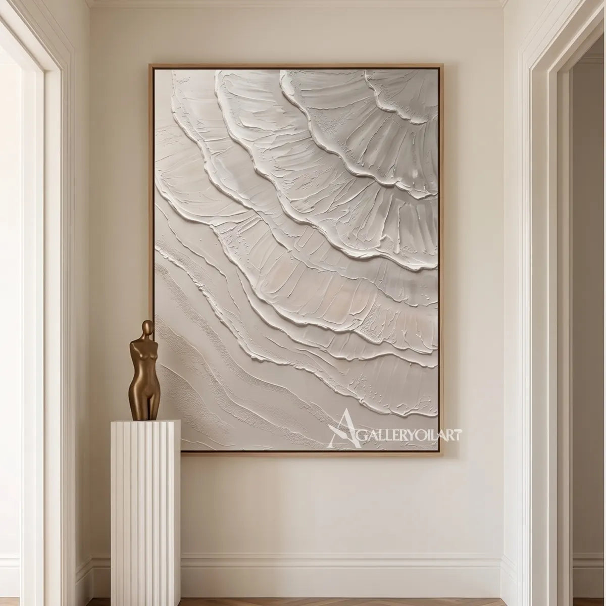 Textured 3D layered petals in beige and warm neutral relief-in-hallway