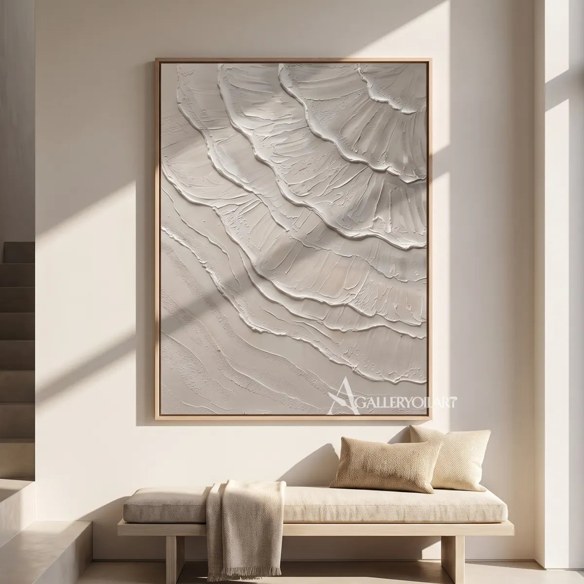 Textured 3D layered petals in beige and warm neutral relief-in-modern-interior