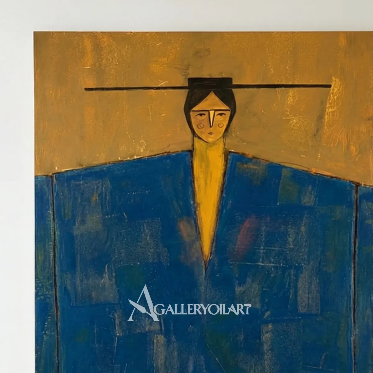closeup-of-textured-portrait-art-showing-a-solitary-figure-in-blue-and-ochre