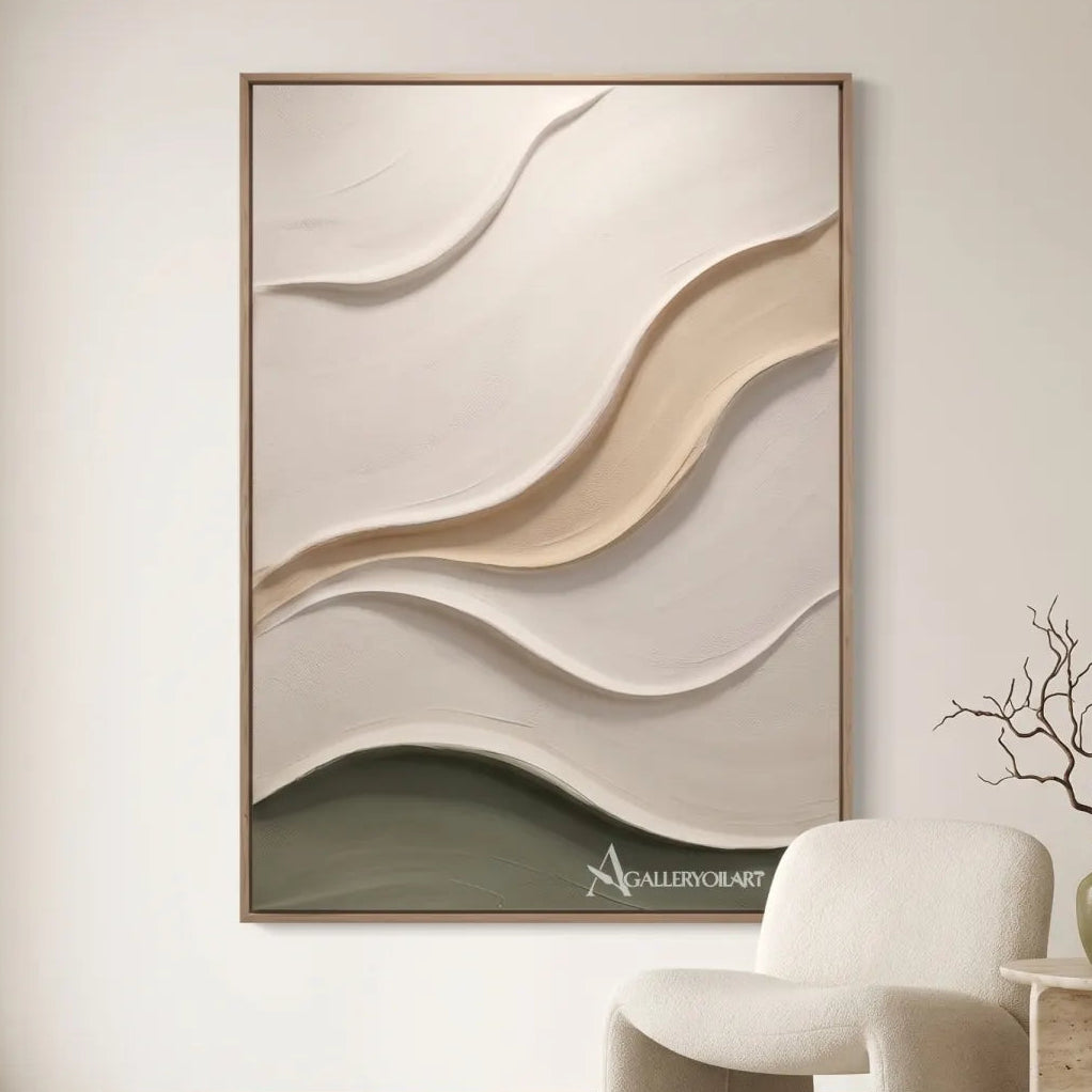 Textured-3D-quiet-arc-passage-in-beige-and-olive-relief-in-a-gallery