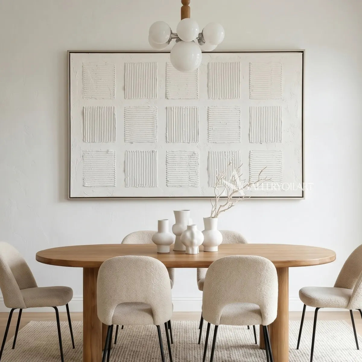Raised-white-grid-relief-Textured-3D-White-wall-art-in-a-dining-room