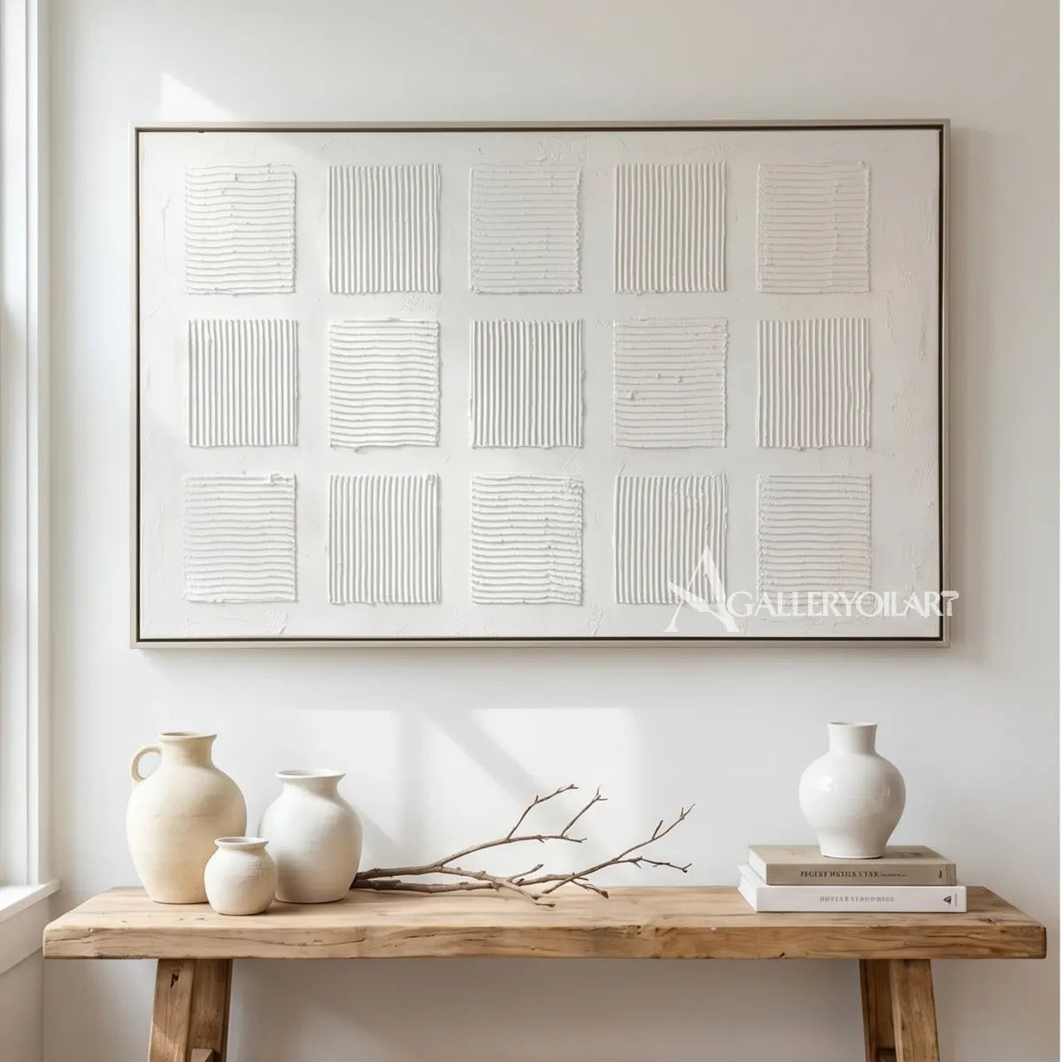 Raised-white-grid-relief-Textured-3D-White-wall-art-display