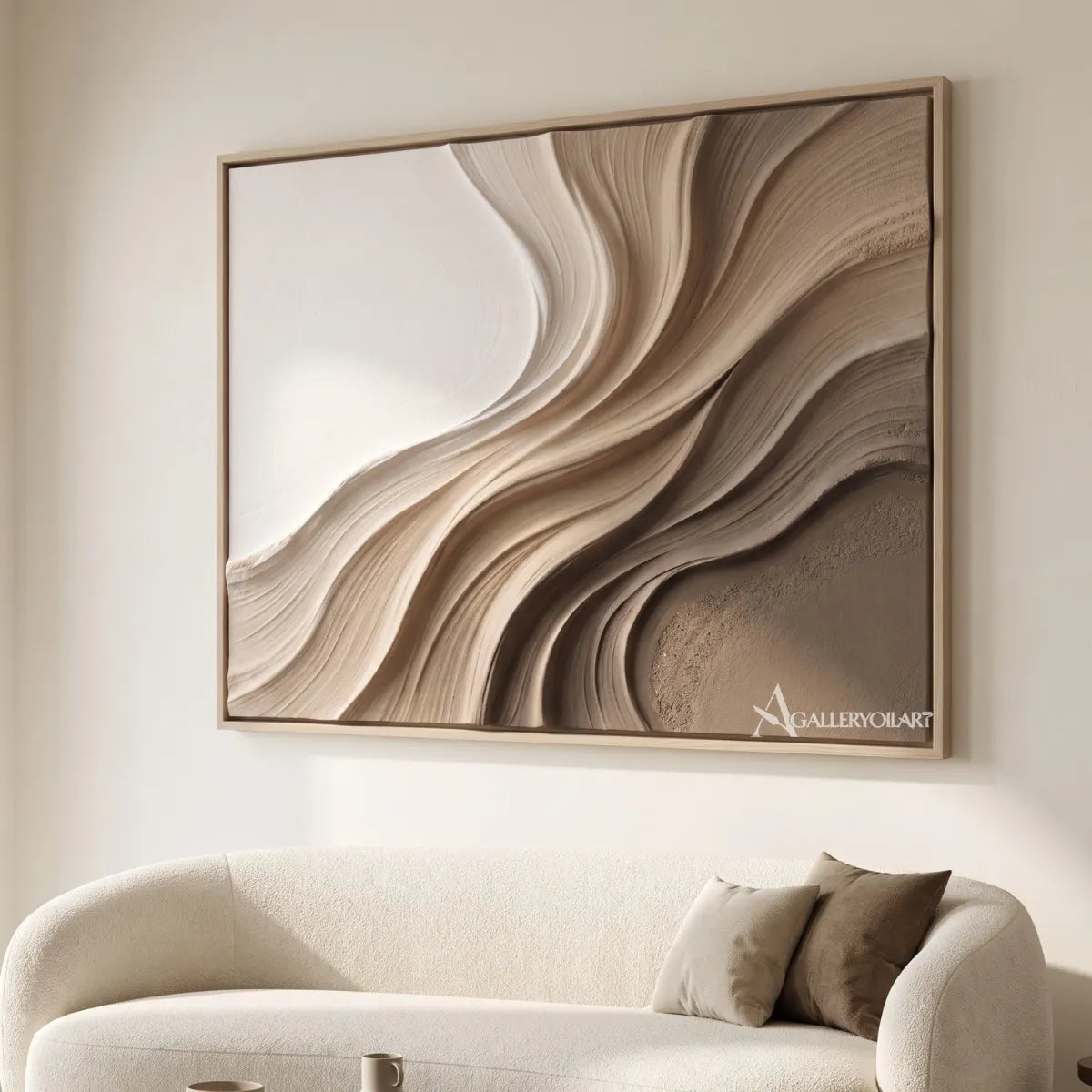 quiet strata textured-3d beige wall art in a warm modern interior 4