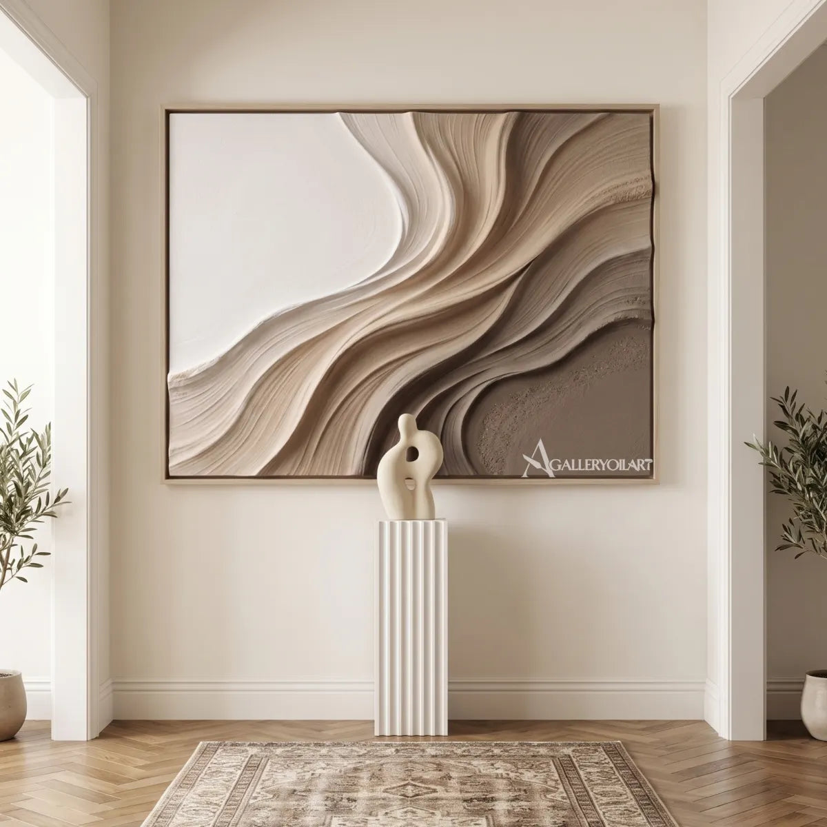 quiet strata textured-3d beige wall art in a warm modern interior 6