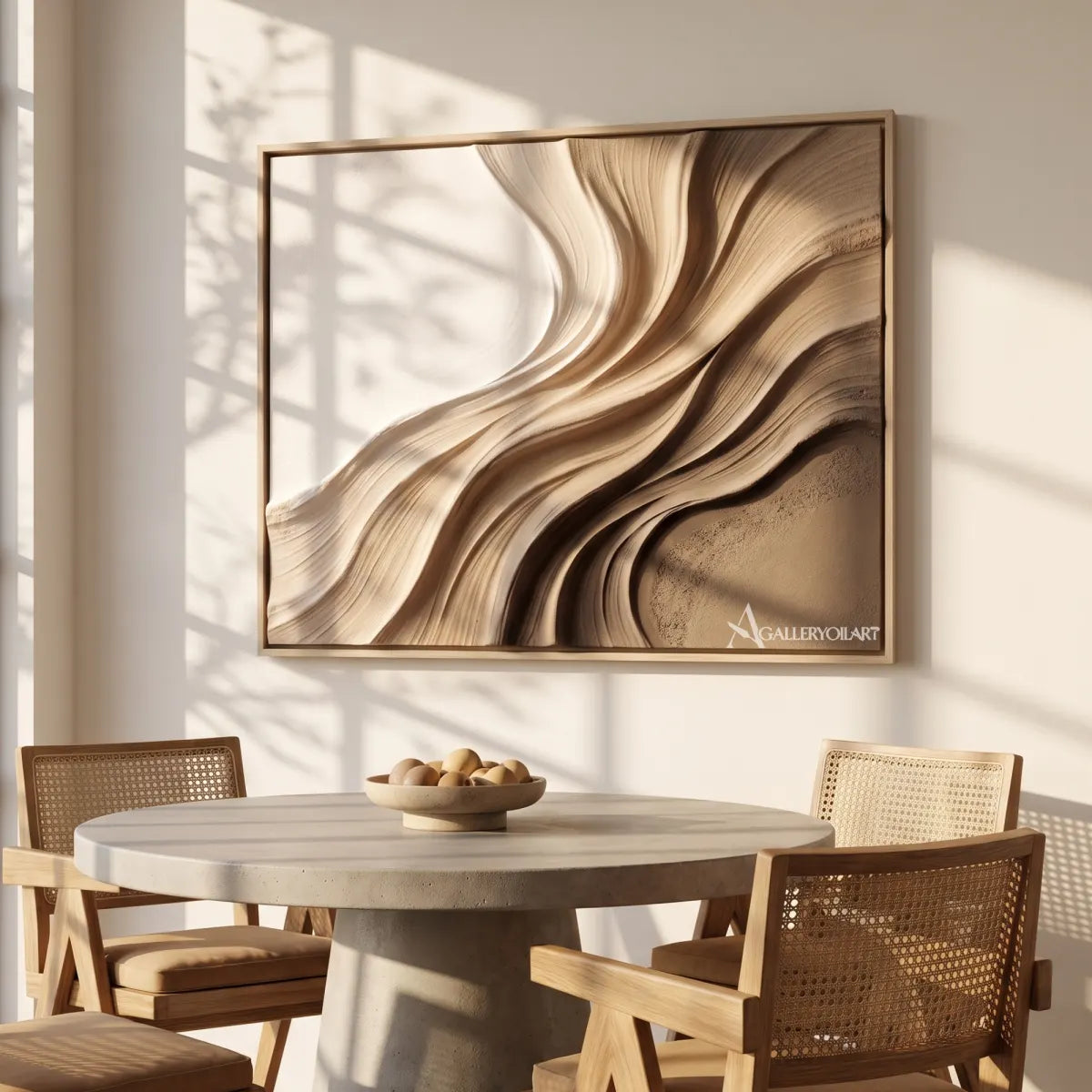 quiet strata textured-3d beige wall art in a warm modern interior 7