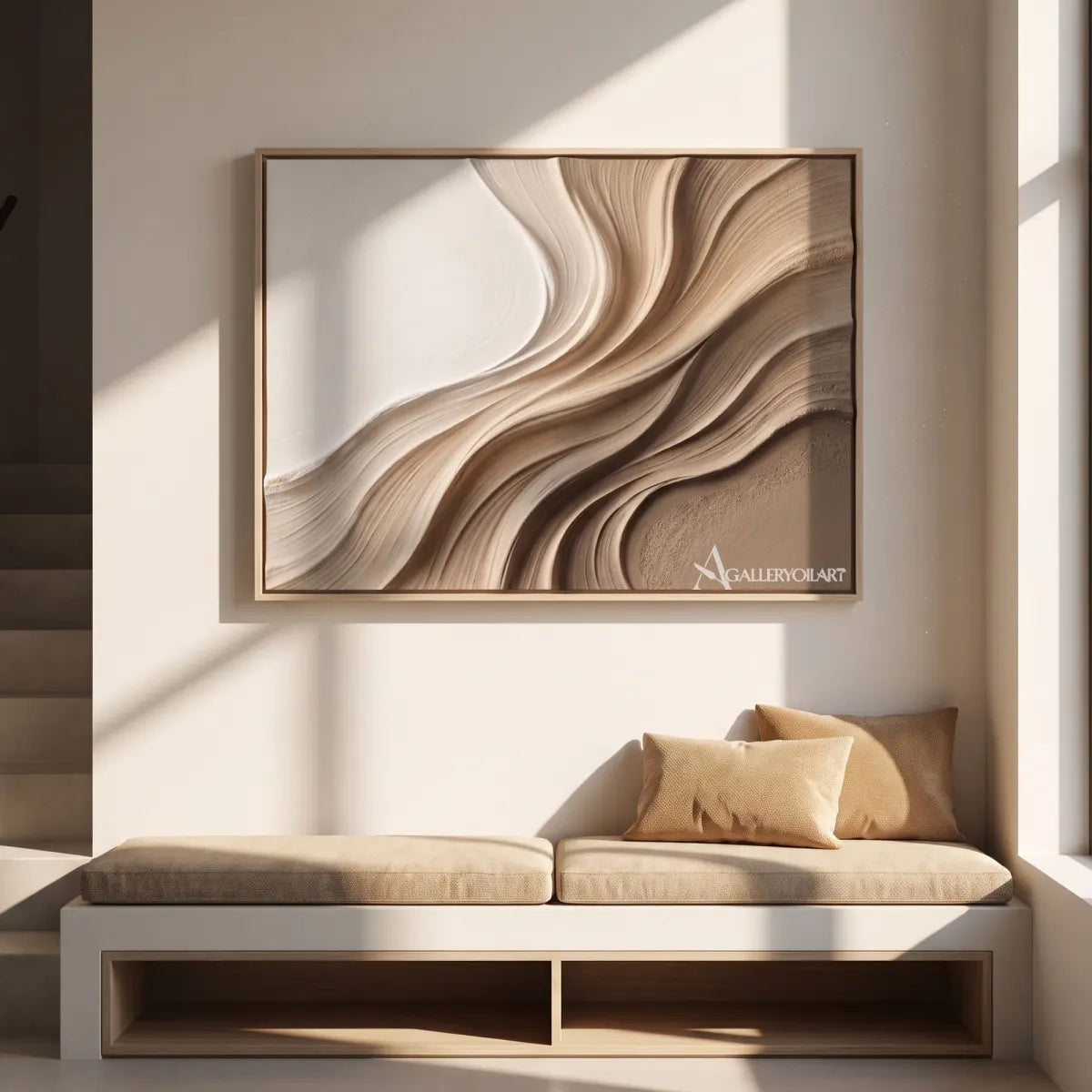 quiet strata textured-3d beige wall art in a warm modern interior 8
