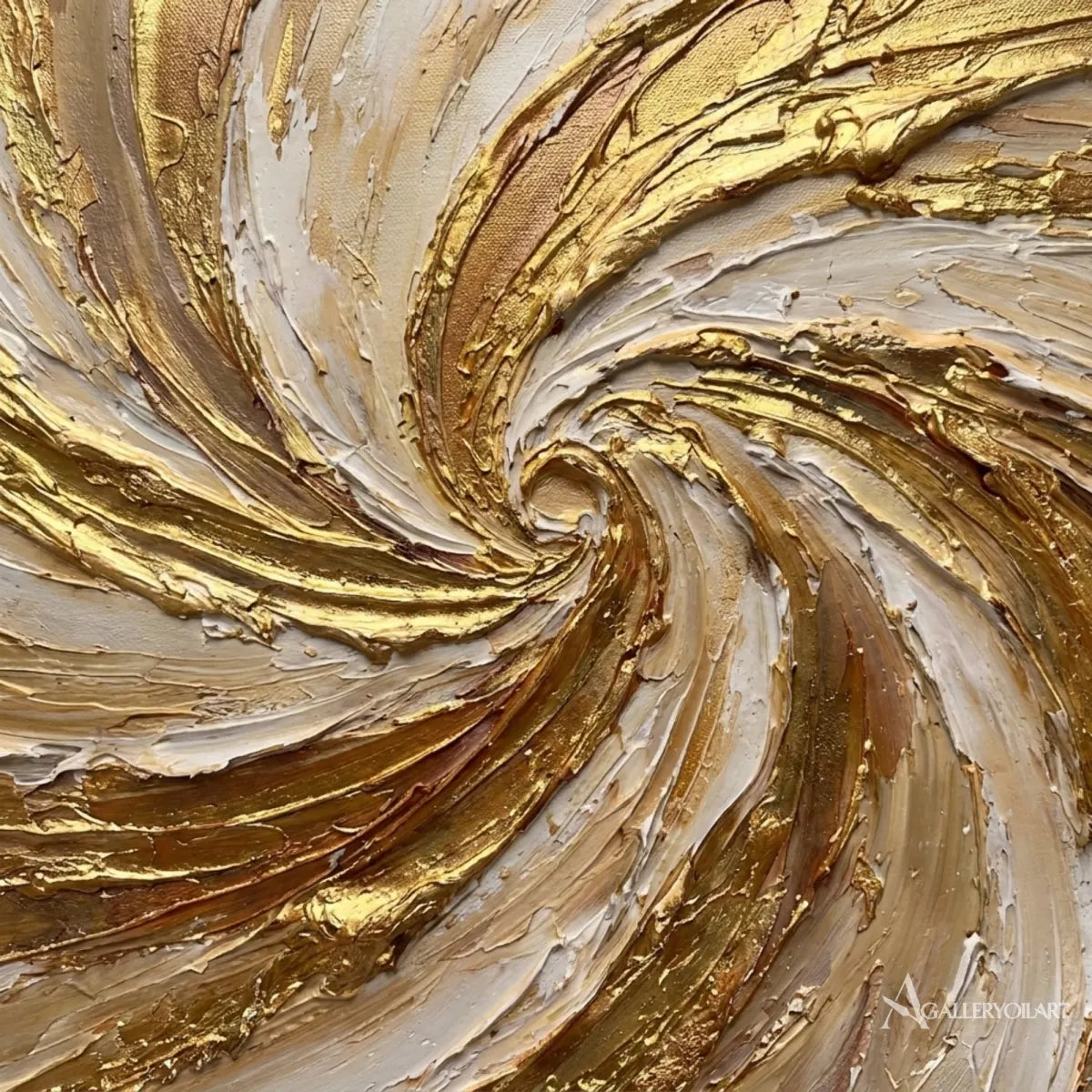 Textured-3D-Radiant-Spiral-in-gold-and-cream-wall-art-in-a-close-up-detail