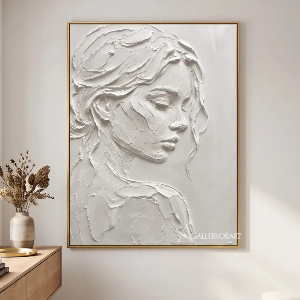 relief-portrait-grace-textured-3d-white-wall-art-in-a-modern-entryway