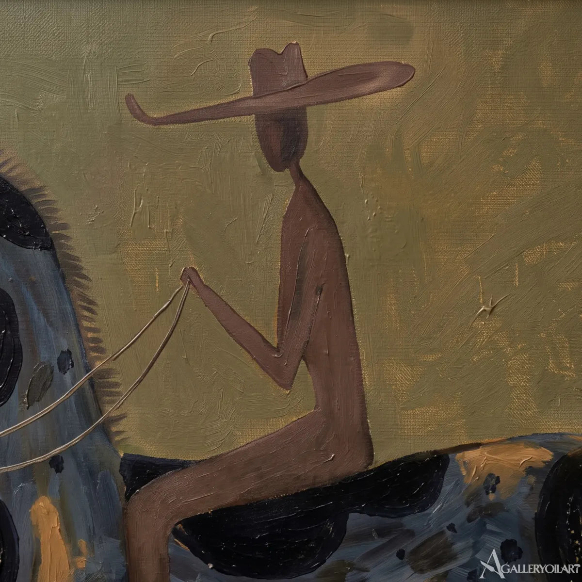 rider on horse in a sunlit field-western-cowboy-art-brown-wall-art-in-close-up-detail