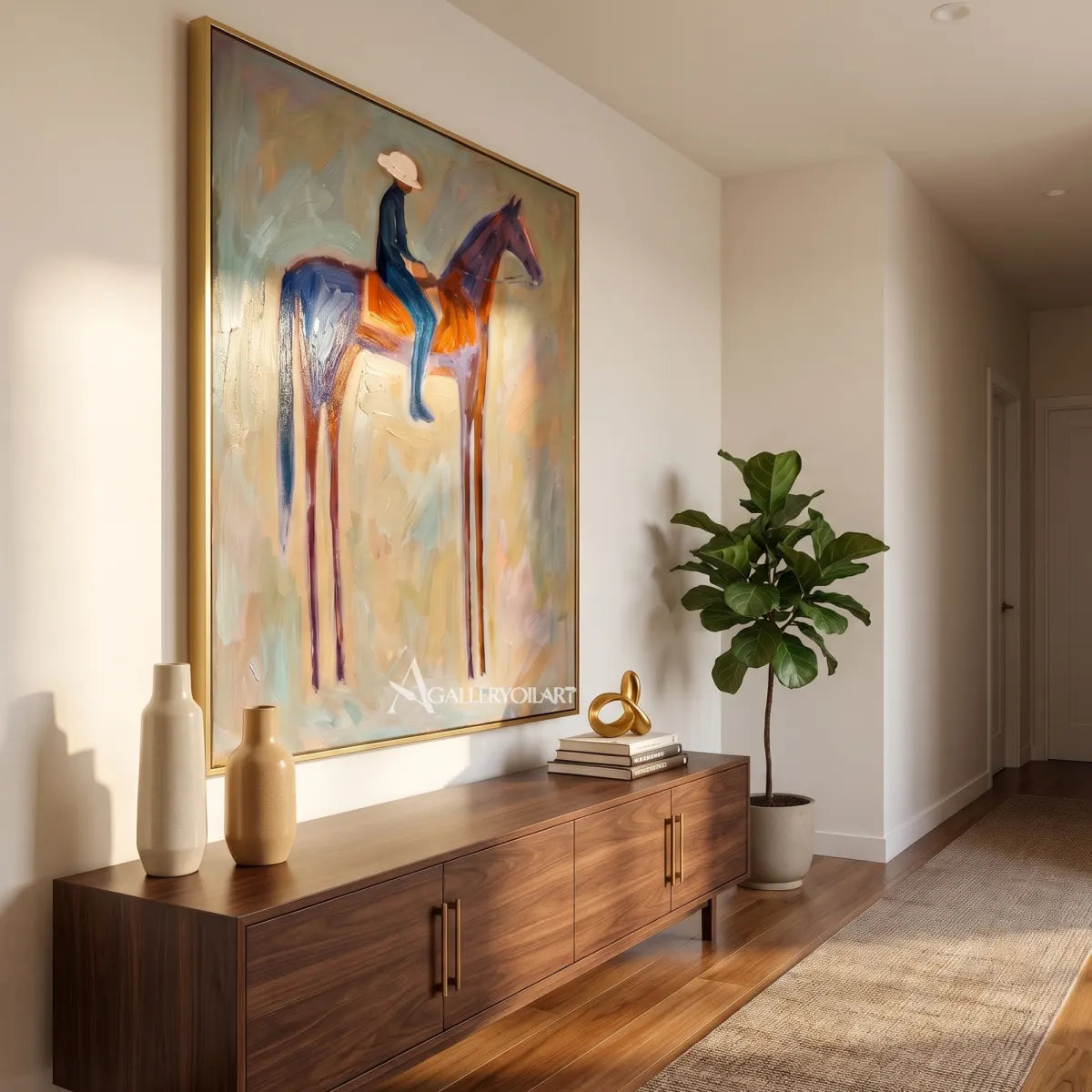rider-on-horse-western-cowboy-beige-wall-art-in-a-contemporary-room