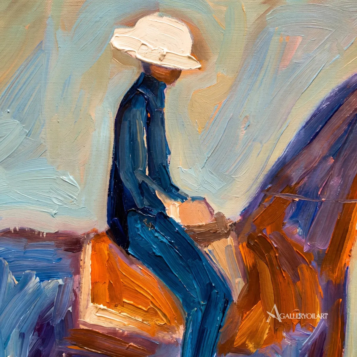 close-up-of-western-cowboy-rider-on-horse-art-in-beige-blue-and-orange