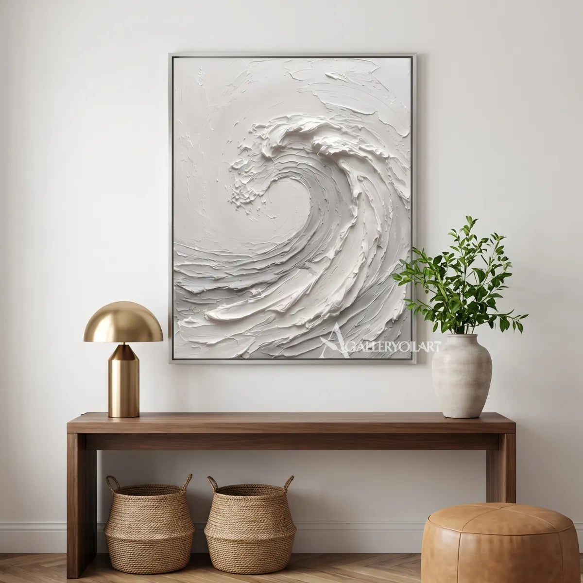 White-sea-beach-art-showing-a-rising-curling-wave-in-a-entryway