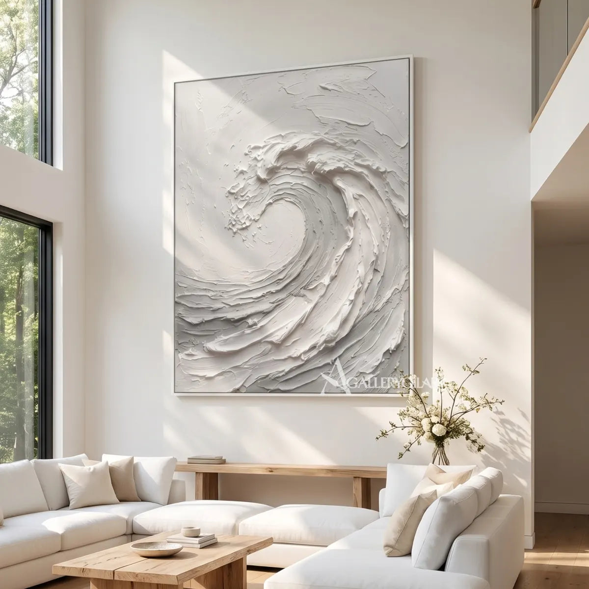 White-sea-beach-art-showing-a-rising-curling-wave-in-a-living-room