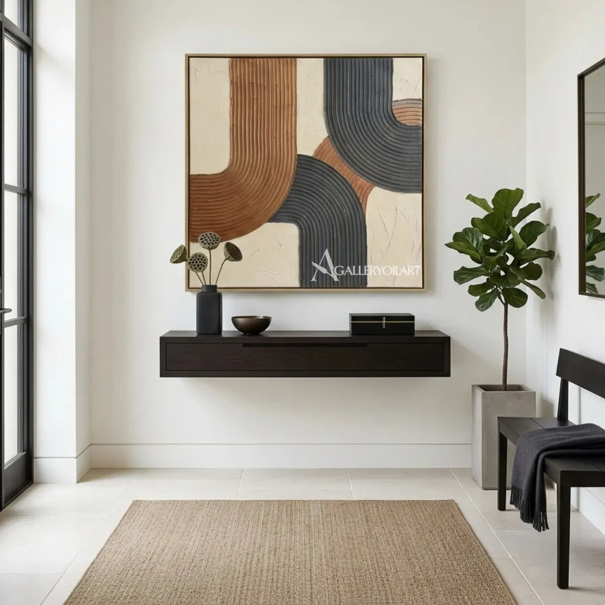 Textured-3D-rounded-earth-rhythm-brown-wall-art-corridor