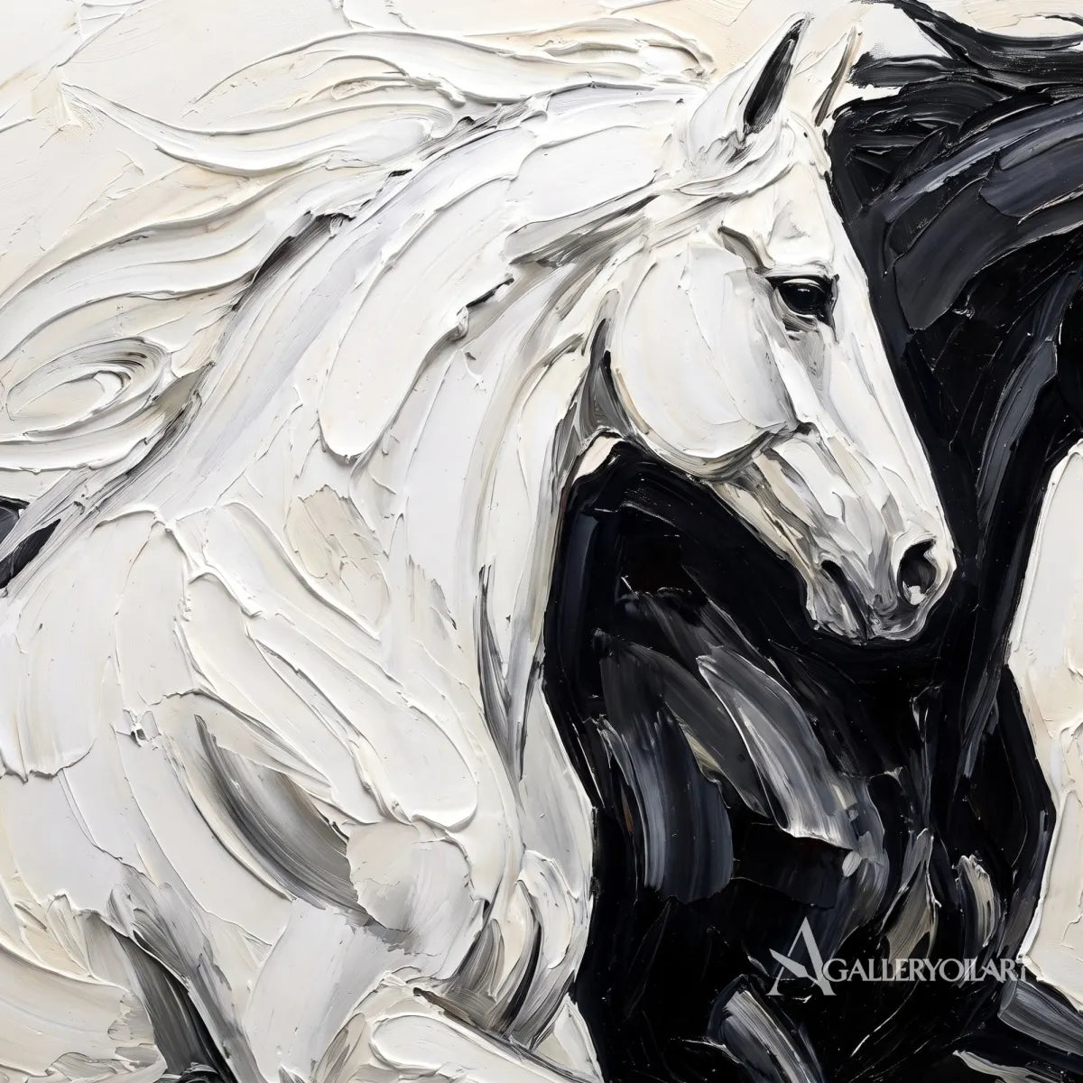 two spirited horses moving together through flowing brushwork-animal-black-gallery-room