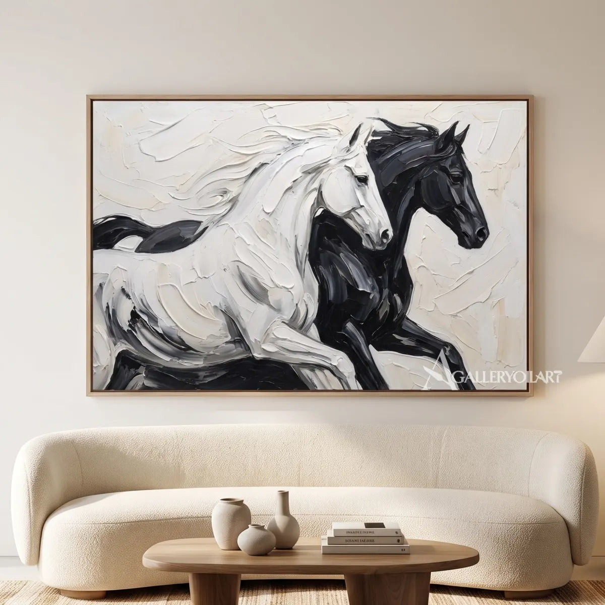 two spirited horses moving together through flowing brushwork-animal-black-private-reading-lounge