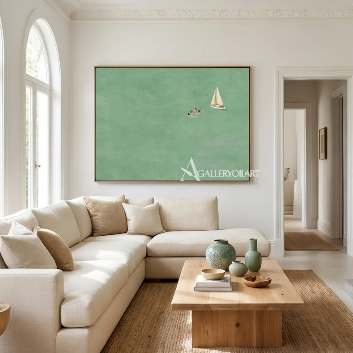 Sea-Beach-green-sailing-swimmers-wall-art-sail-detail