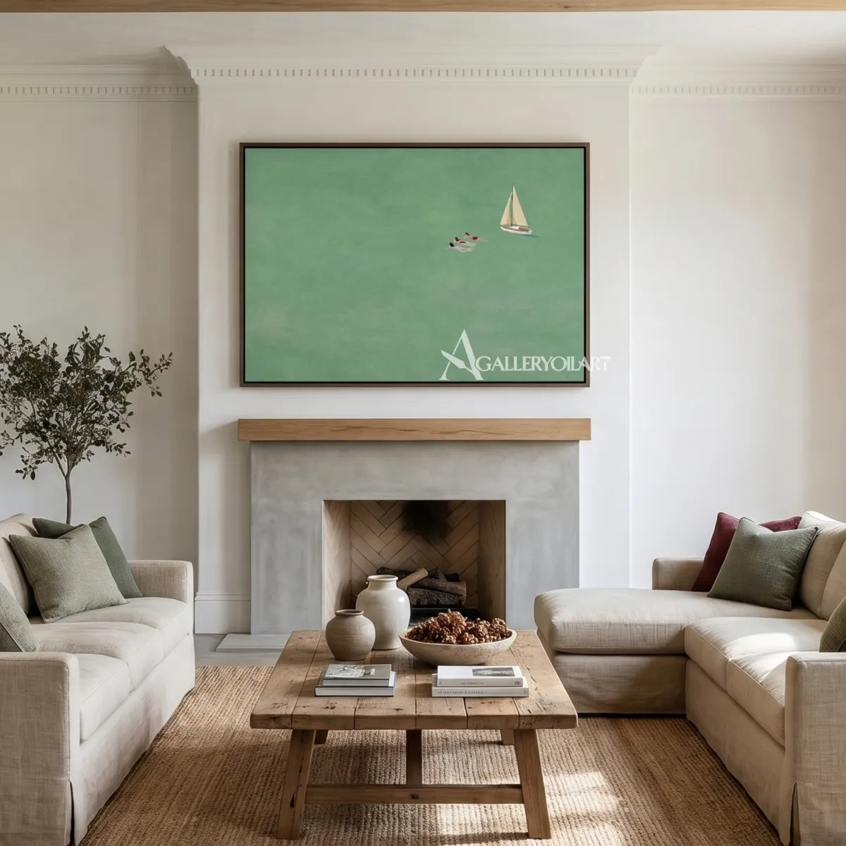 Sea-Beach-green-sailing-swimmers-wall-art-wall-display