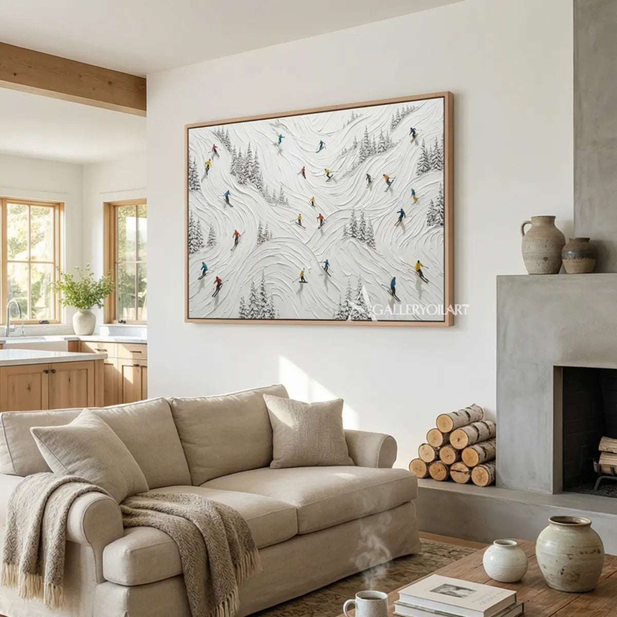 Textured-3D-skiers-on-a-snowy-mountain-above-a-neutral-living-room-sofa