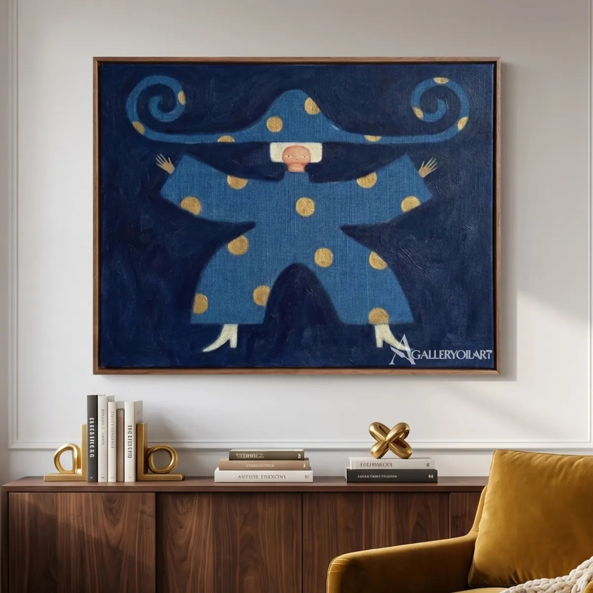 blue-figure-and-spiraled-hat-seen-from-the-side-in-folk-art-style-with-blue-and-gold-accents