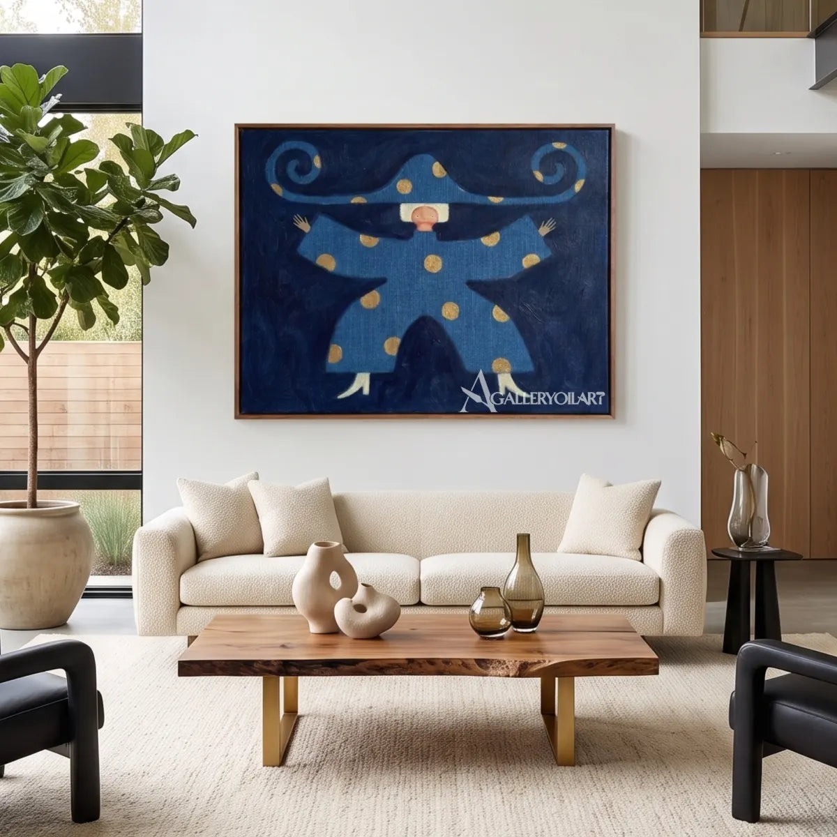 blue-hat-figure-in-a-light-living-room-with-blue-and-gold-accents