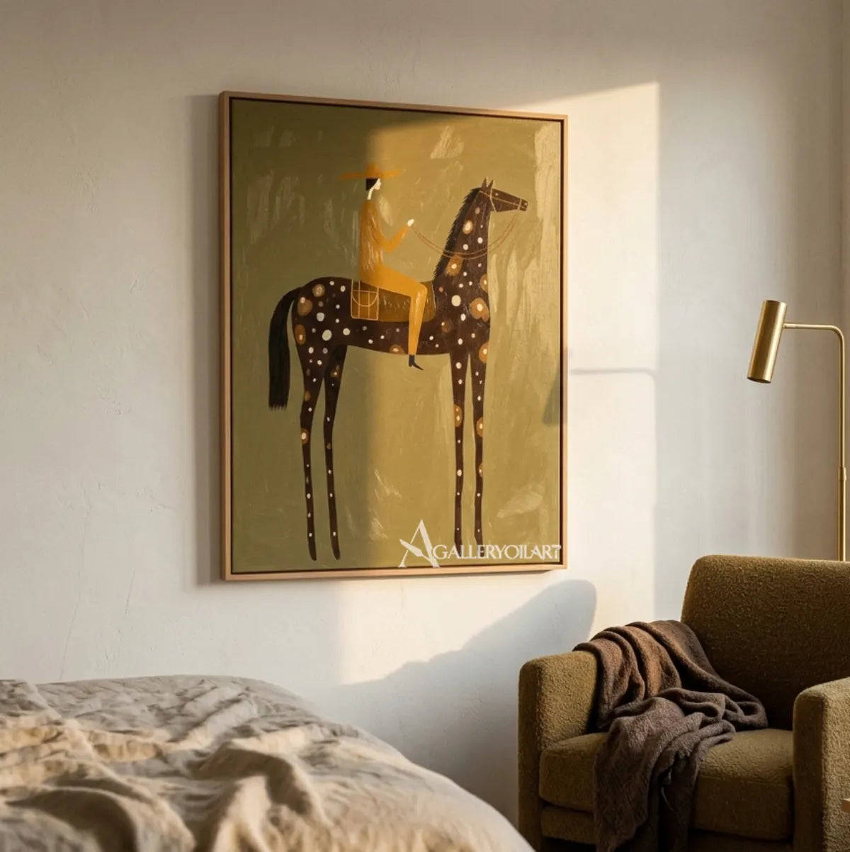 spotted-horsewoman-western-cowboy-green-wall-art-in-a-painted-detail