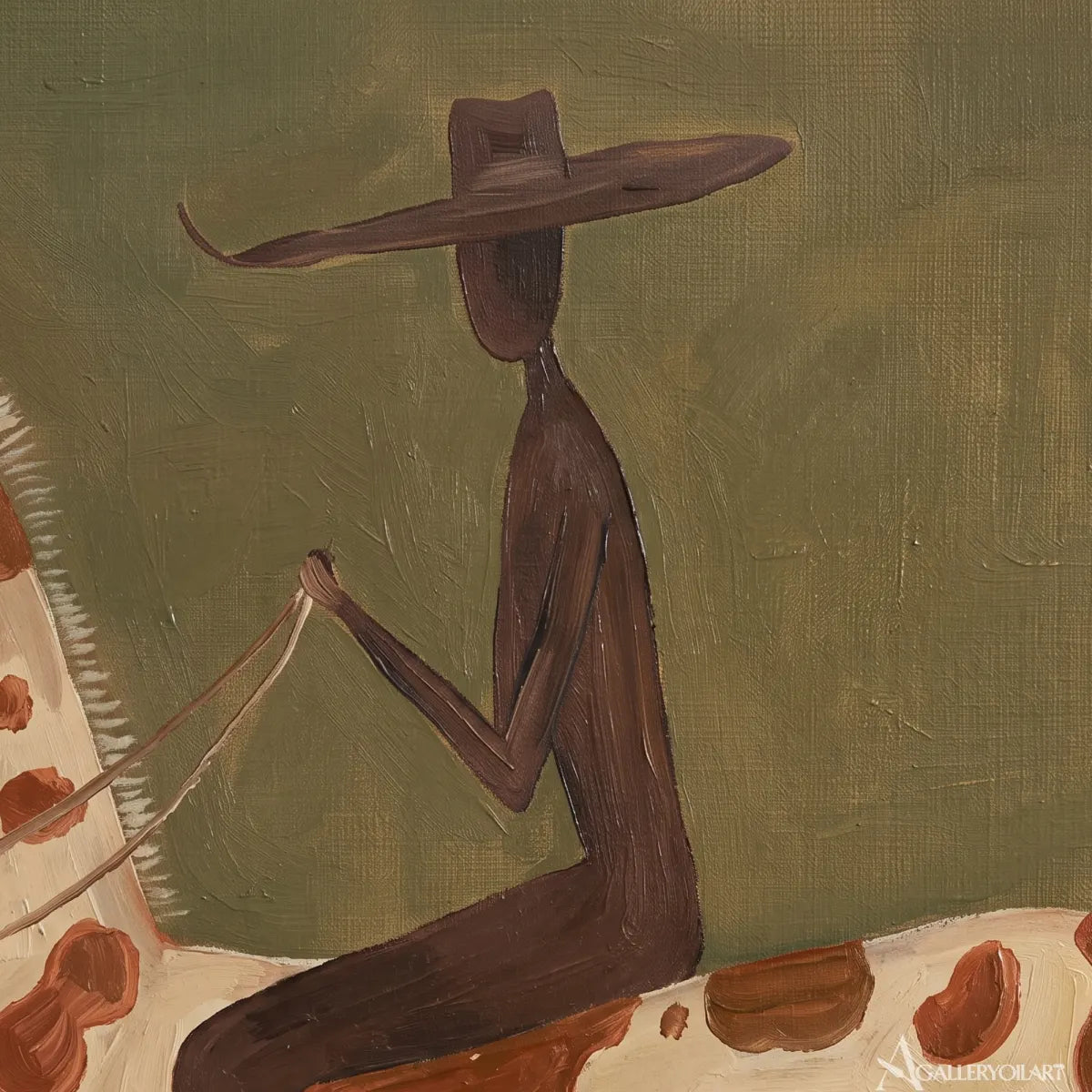 spotted horse and rider-western-cowboy-art-brown-wall-art-in-close-up-detail