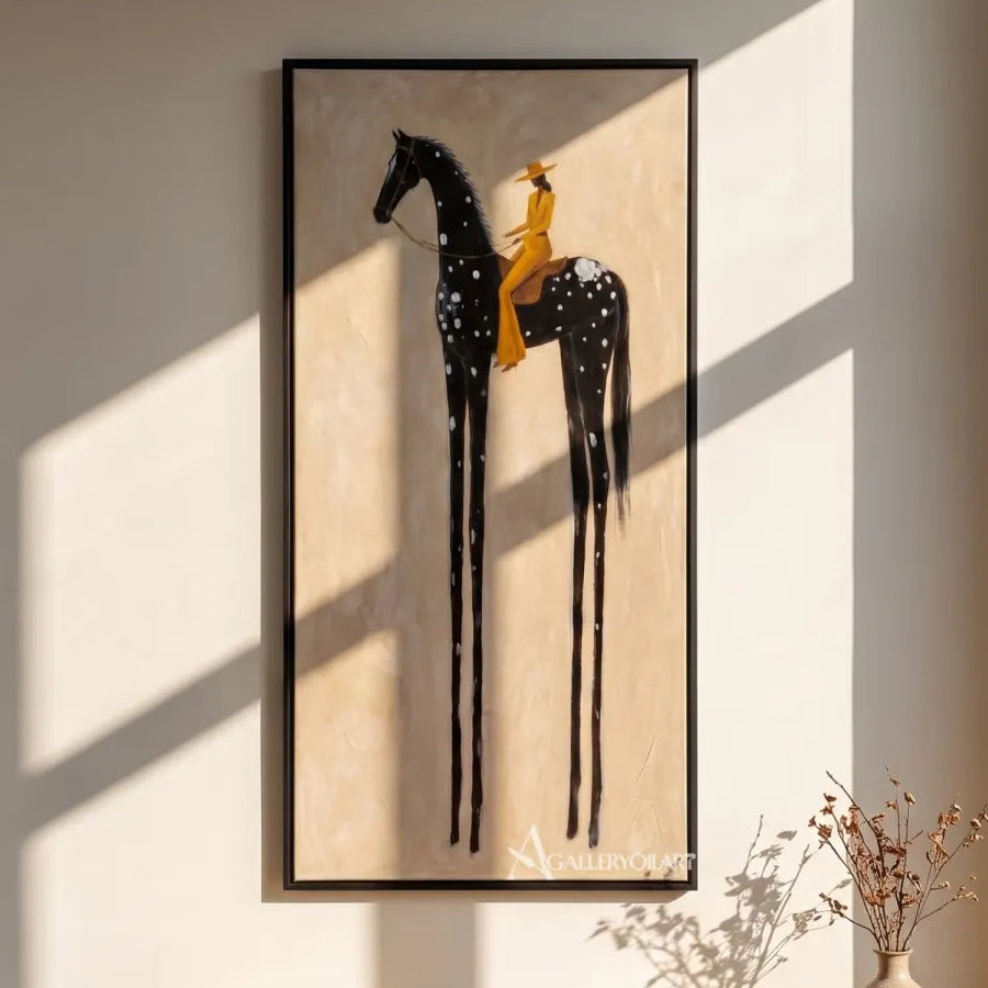 rider-on-a-spotted-dark-horse-western-cowboy-art-Black-wall-art-in-gallery-wall
