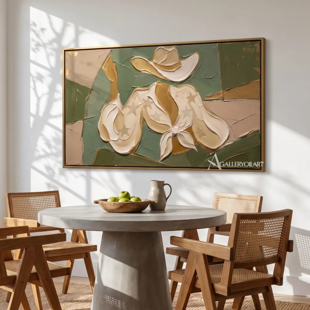 starred boots western cowboy green wall art in a warm modern interior 2
