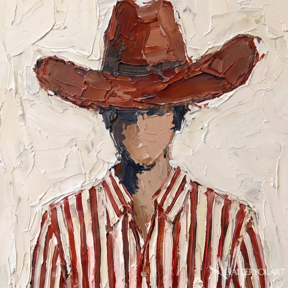 a close-up cowboy in a brown hat and striped shirt-in-western-cowboy-red-detail