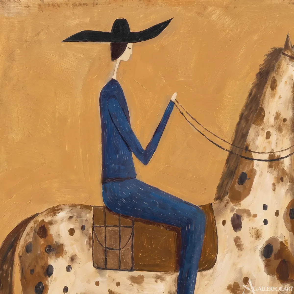 rider-on-a-spotted-horse-western-cowboy-art-Orange-wall-art-in-close-up-detail
