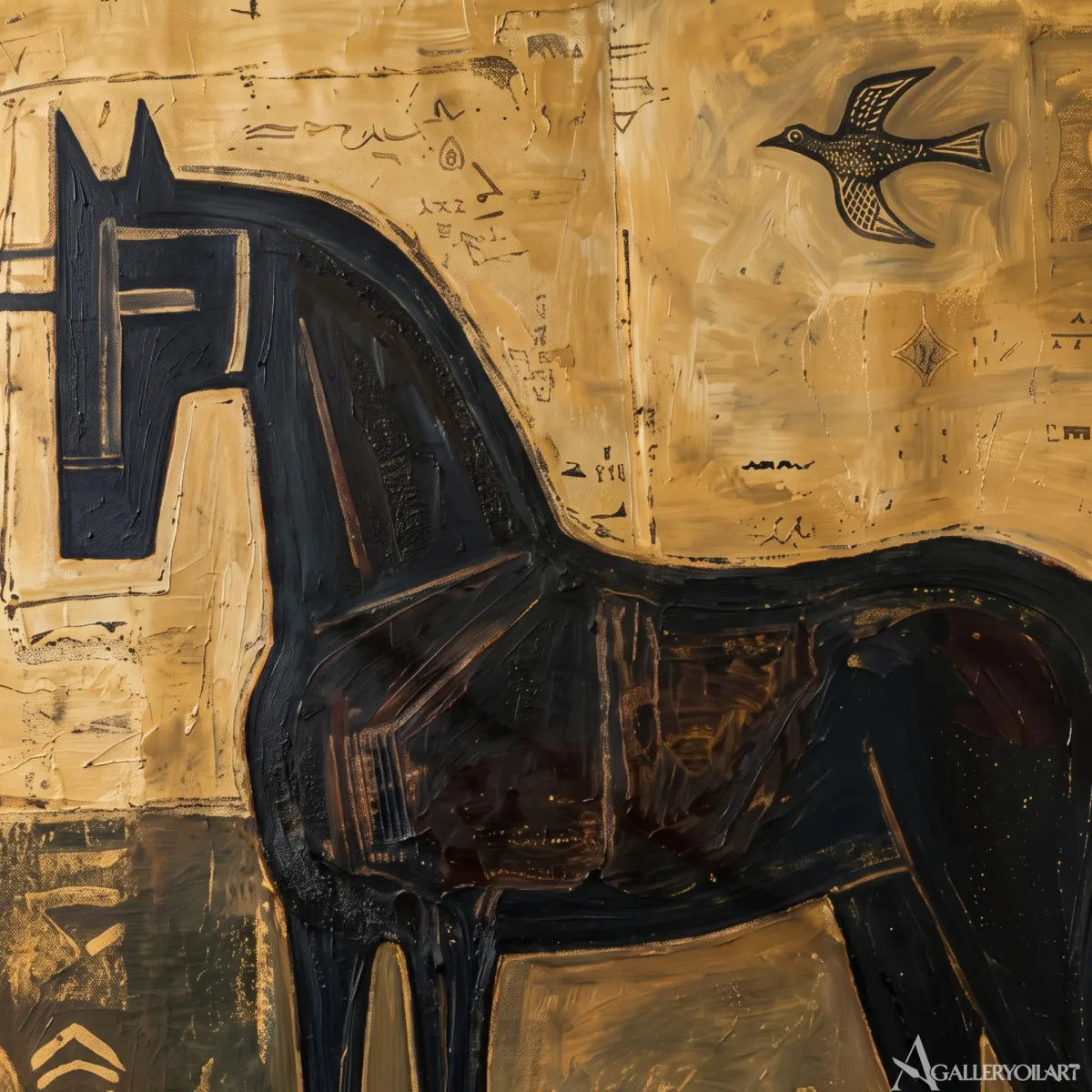 Decorative animal portrait of a tall dark horse-in-detail