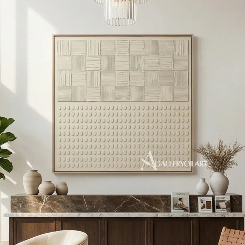 Textured-3d-ordered-patterns-beige-wall-art-in-a-dining-room