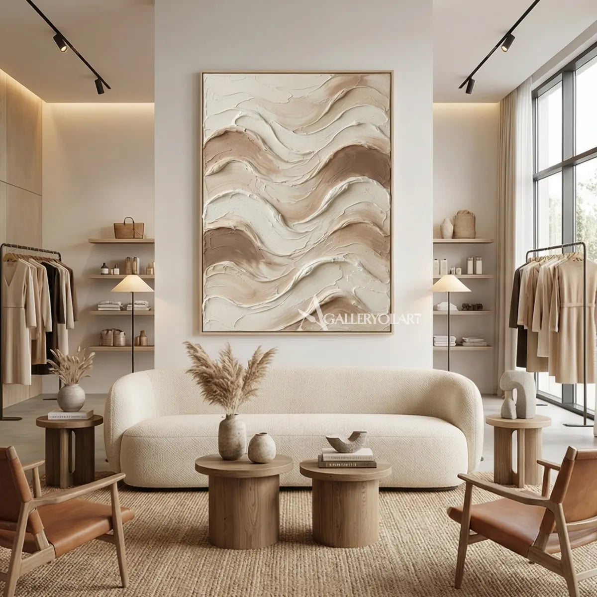 Textured-3d-wave-layers-brown-wall-art-in-a-bedroom