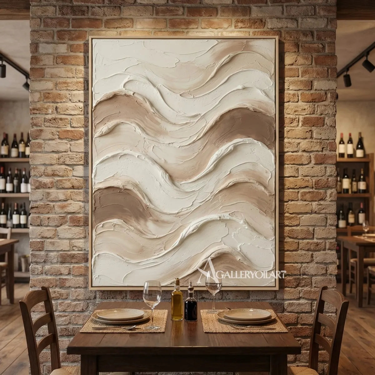 Textured-3d-wave-layers-brown-wall-art-wide-view