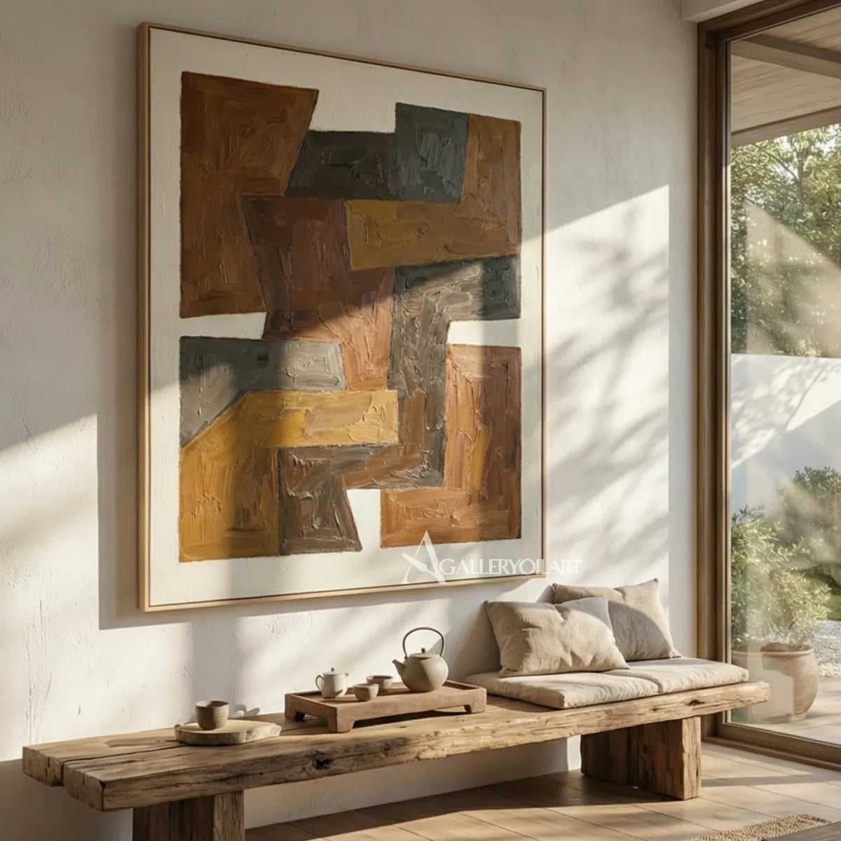 abstract-art-raised-brown-blocks-in-a-sunlit-sitting-room