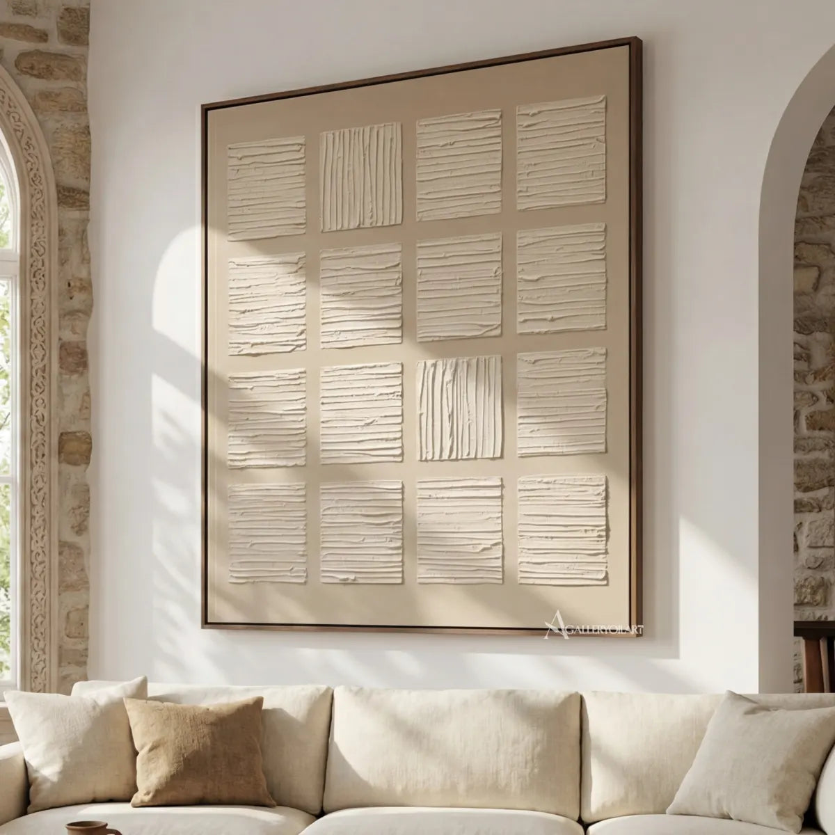 textured-3d-a-grid-of-raised-panels-ivory-cream-sand-beige-and-light-taupe-wall-art-in-sofa-wall