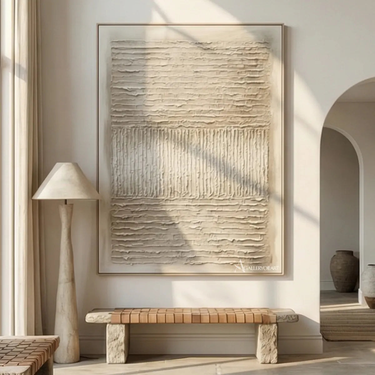 textured-3d-layered-horizontal-ridges-ivory-sand-oatmeal-beige-and-soft-taupe-wall-art-in-living-room