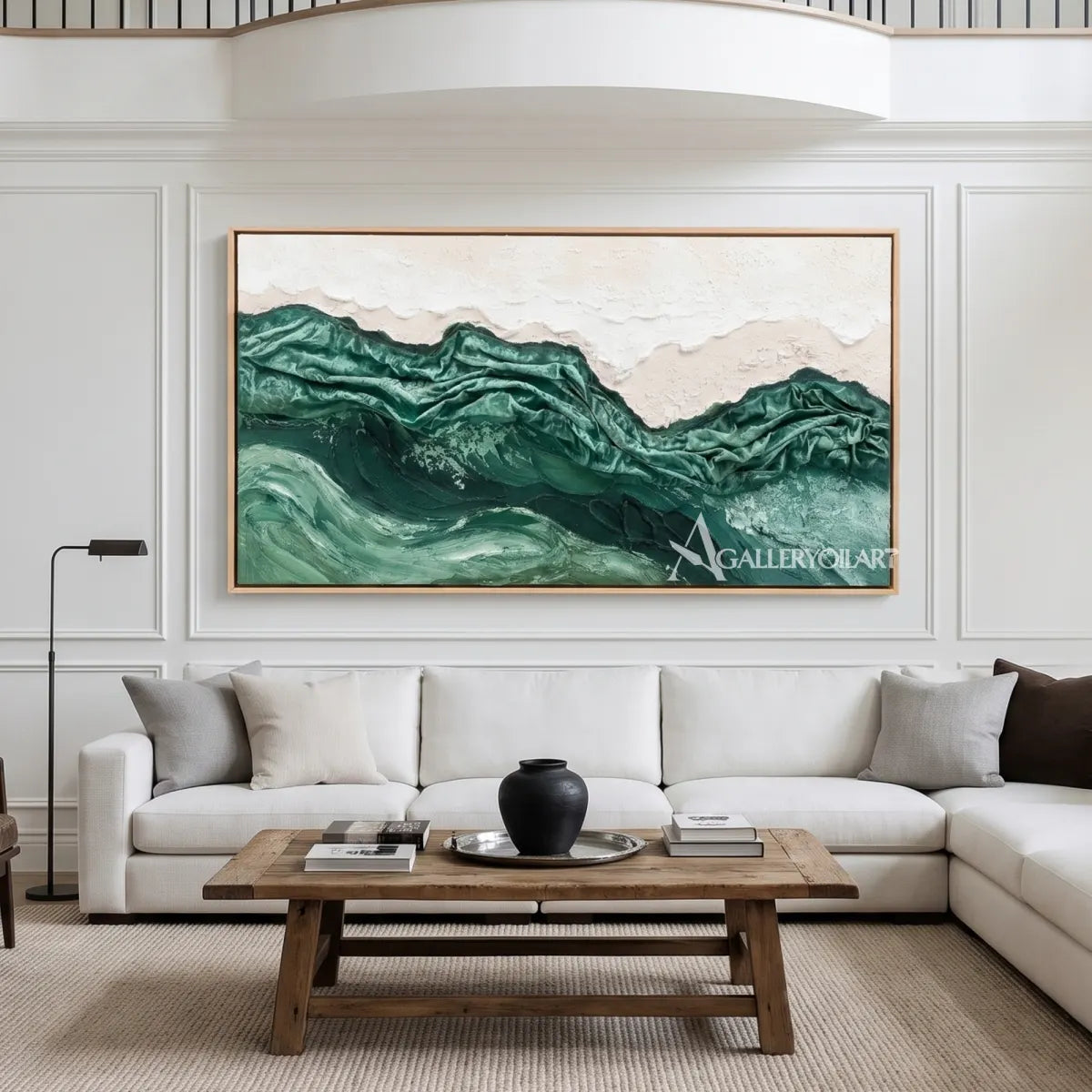 sea-beach-art-green-wave-bands-above-a-living-room-sofa