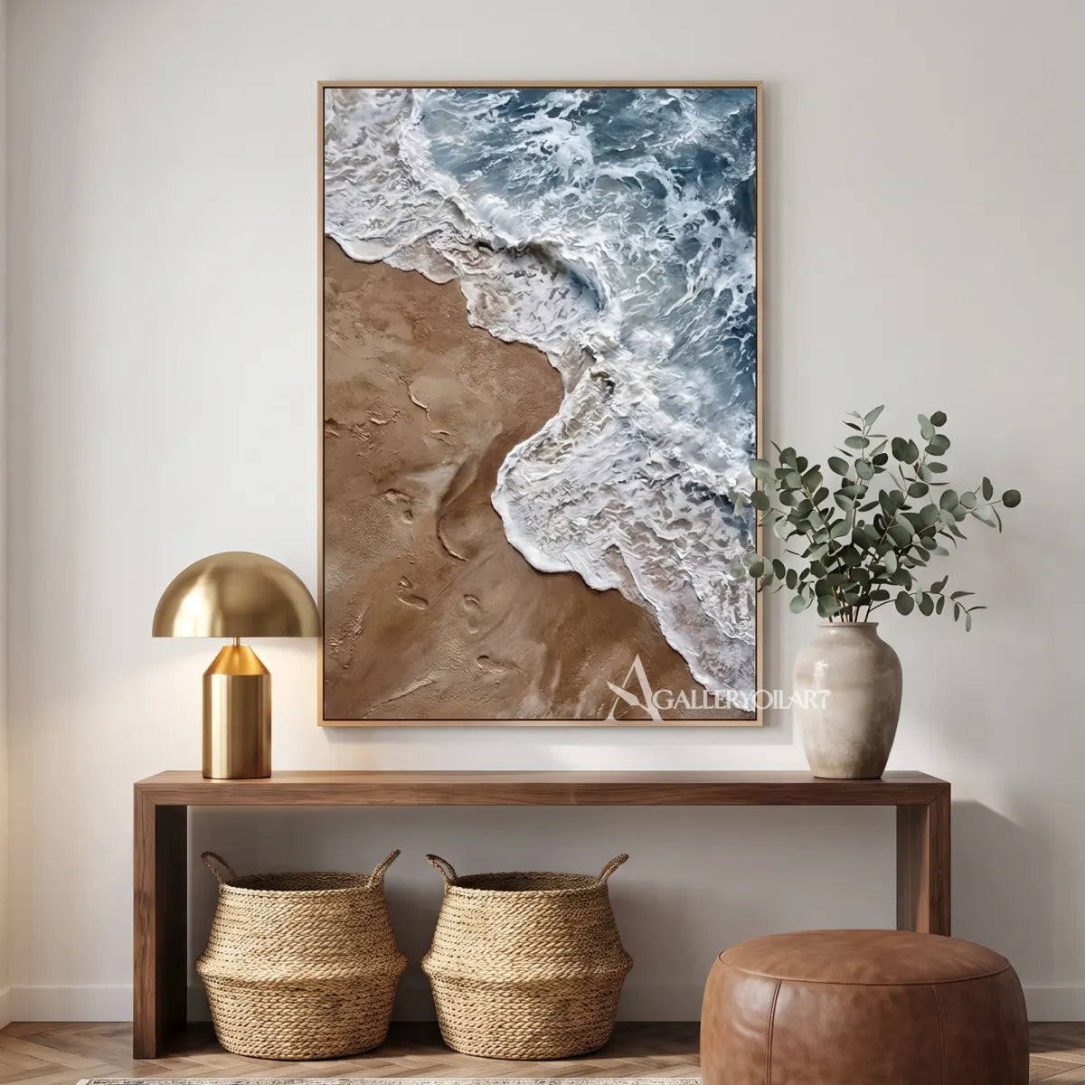 Sea Beach foaming shoreline and rolling water in blue, white, and sand relief-in-entryway