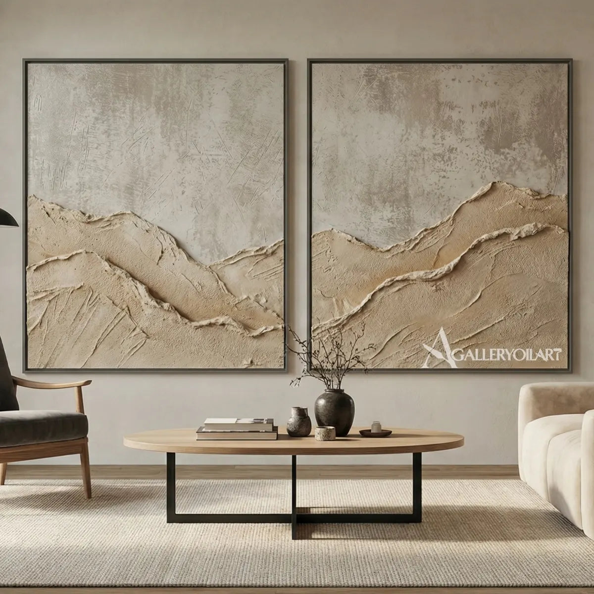 sea-beach-art-two-beige-textured-panels-with-rising-ridges-above-a-console