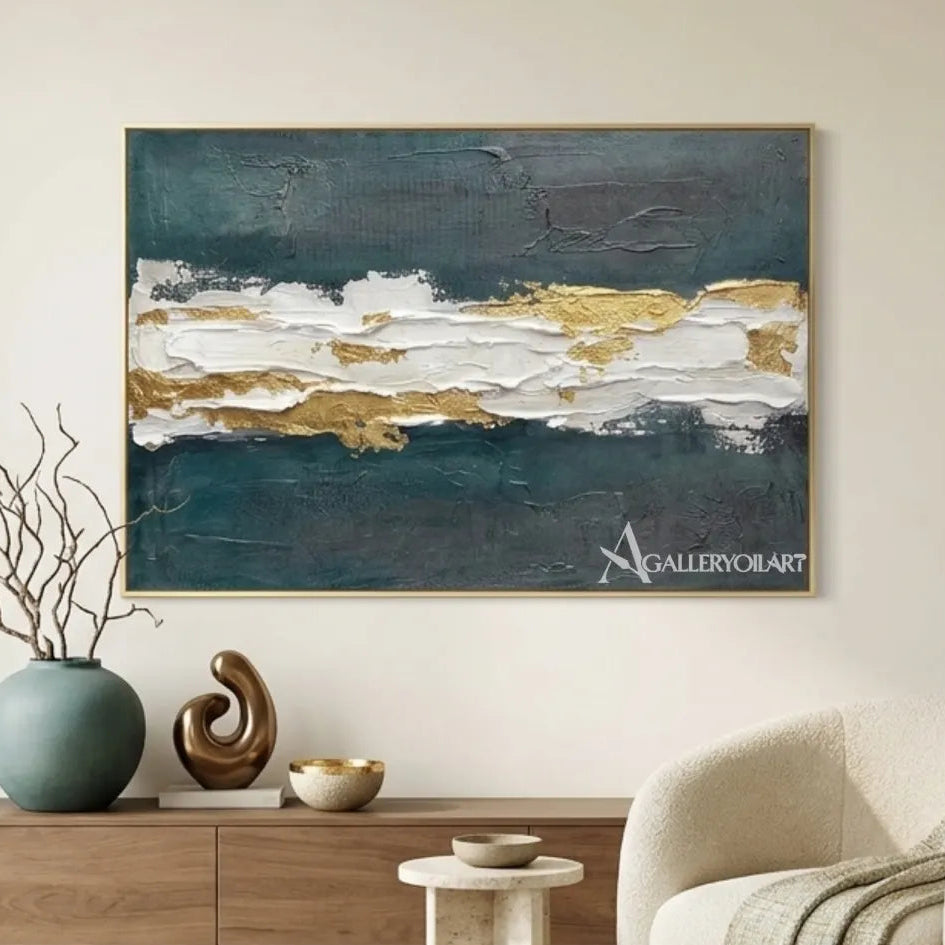 Textured-3D-layered-tidal-strata-in-blue-and-white-with-gold-accents-in-a-neutral-room