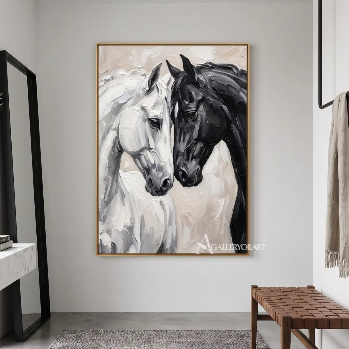 two horses meeting in a close, attentive portrait-animal-black-reading-space