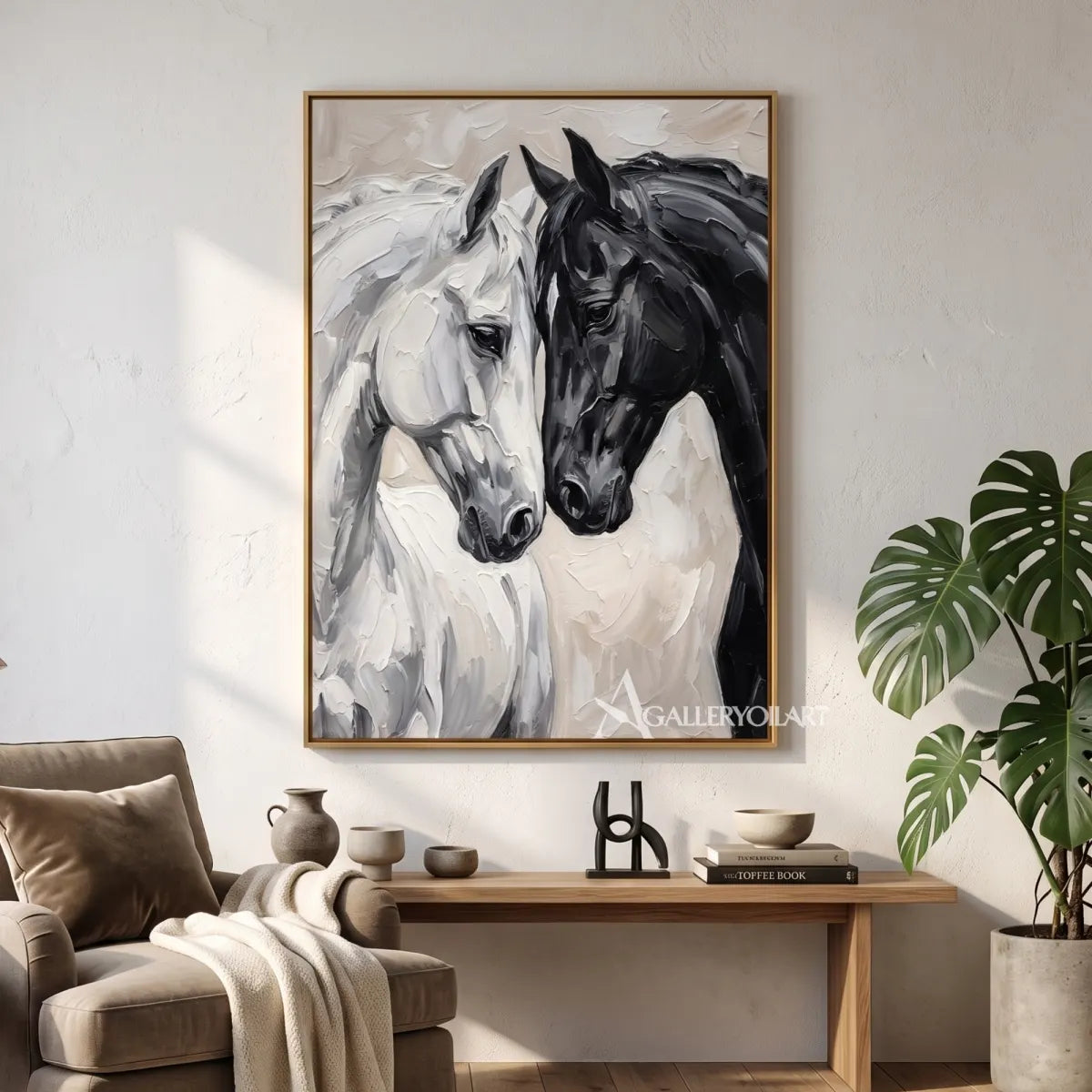 two horses meeting in a close, attentive portrait-animal-black-transitional-corridor