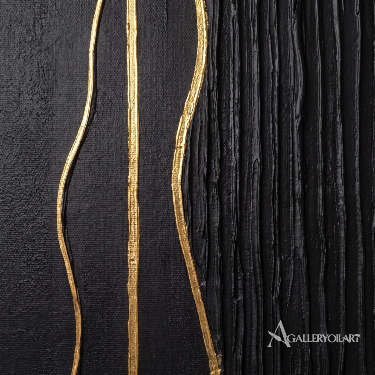 Textured 3D vertical ribbons in black and metallic neutral relief-in-detail