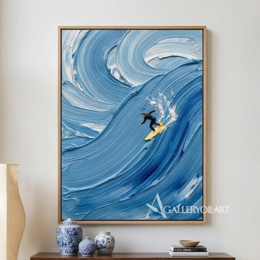 Wavebound-surfer-sea-beach-art-in-blue-inside-a-wave