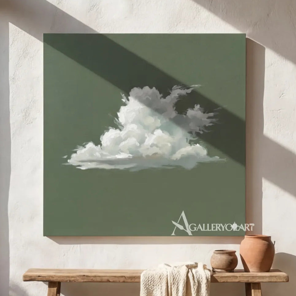white-cloud-on-green-ground-pop-art-green-wall-art-entryway